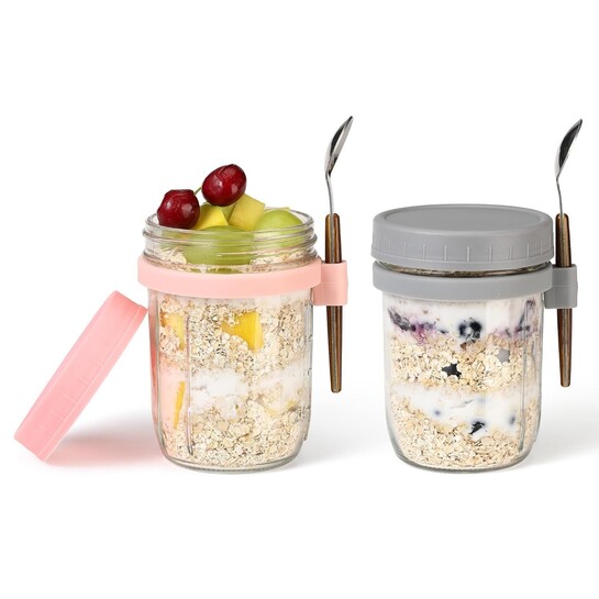 Glass Overnight Oats & Yogurt Jars 2 Pack
