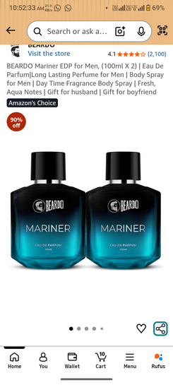 BEARDO Mariner EDP for Men, (100ml X 2) | Eau De Parfum|Long Lasting Perfume for Men | Body Spray for Men | Day Time Fragrance Body Spray | Fresh, Aqua Notes | Gift for husband | Gift for boyfriend
