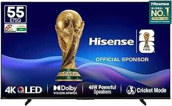 Hisense 139 cm (55 Inches) 4K Ultra HD Smart QLED TV 55E75Q (Black)