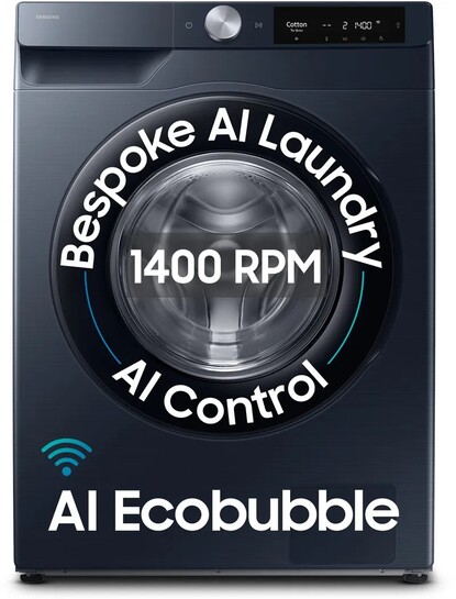 Samsung 12 kg 5 Star, AI Control, AI Ecobubble Fully Automatic Front Load with In-built Heater Black, Blue (WW12DG6B24ASTL)