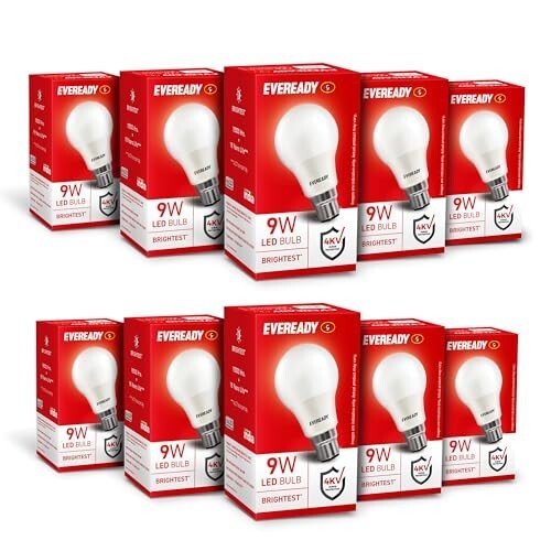 Eveready 9W LED Bulb, Cool Day Light (6500K), B22 Base,Pack of 10