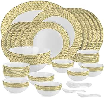 Cello Opalware Divine Goldenpyramid Dinner Set, 33 Units