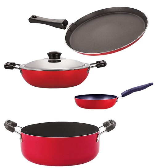 Nirlon Dishwsher Safe Non Stick Gift Cookware Set of 4 Pieces 