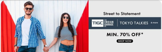 Min 70% Off on Clothing & Accessories (TIGC, Tokyo Talkies & More)