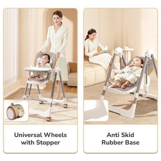 Marshmallow Smart High Chair For Kids 2-in-1 Multipurpose High Chair with Swing - Abstract Grey