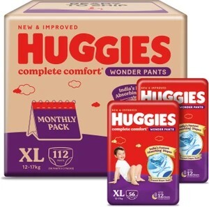 Huggies Complete Comfort Wonder Pants, India's Fastest Absorbing Diaper | - XL (112 Pieces)
