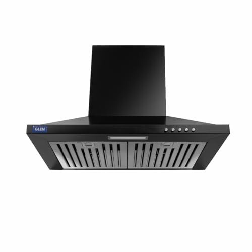 Glen Hood Aqua Plus 60cm Wall Mounted Pyramid Kitchen Chimney | 1000 m³/hr Suction | Baffle Filter | Black |