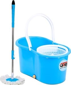 GTE Easy Magic Spin Floor Mop Bucket Mop with Plastic Spinner 1 Refill Mop Set Mop Set