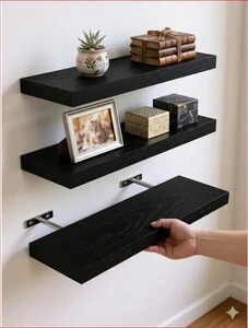 kassar Set of 3 Black MDF Wall Mount Floating Shelves for Home Storage MDF