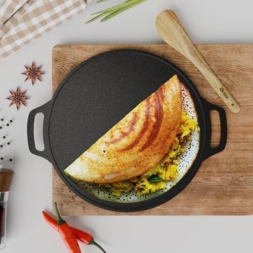 Ortex Cast Iron Dosa Tawa 12 Inch Pre Seasoned with Double Handle 