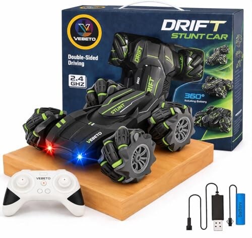 VEBETO Remote Control Drift Stunt Car Toy | RGB Lights Music