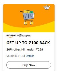 Amazon Pay GV | Shoping Reward | 20% off upto 100 | Mov 299 | Account Specific 