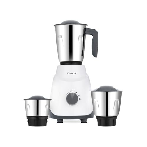 Bajaj GX1 Ninja Series 500W Mixer Grinder With 3 Jars (Stainless Steel Jars) | Superior Mixie For Kitchen | Durable Mixer Grinder | DuraCut Blades | 2 Yrs Warranty White/Grey