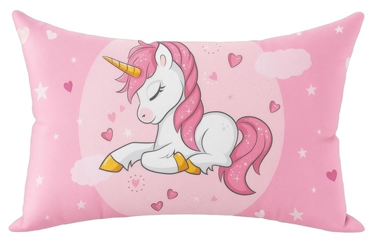 Flying Unicorn Kids Cartoon Pillow Cushion | Fiber Filled | 12x18 Inch | Pink