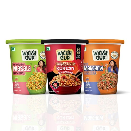 WickedGud Cup Noodles Variety Pack | Fiery Korean, Masala & Manchow Flavours | High Protein & Fiber | No Maida | 67 g, 69 g & 70 g Cups (Pack of 3)