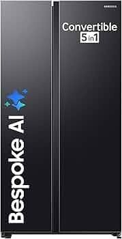 Samsung 653 L, 3 Star, Frost Free, Double Door, Convertible 5-in-1 Digital Inverter Refrigerator (Black Matte/Black DOI)