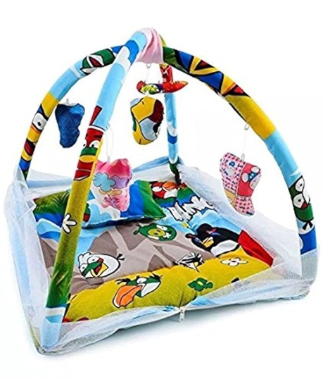 Baby Bedding Set with Mosquito Net | Glace Cotton 200TC | Quilt and Pillow | Blue Gift Set