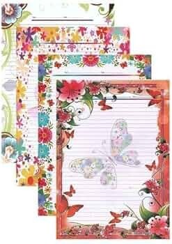 QUAKEL A4 Designer Sheets – 100 Butterfly Design One Side Ruled Colored Papers for Projects
