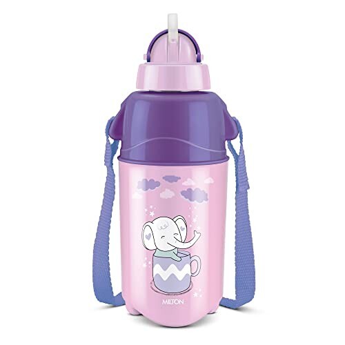 Milton Kool Trendy 400 Kids Plastic Insulated Water Bottle with Straw, 370 ml, Sipper Bottle, Leak Proof, BPA Free, Food Grade, School & Picnic Bottle, Purple