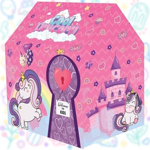 ToyMagic Unicorn Kids Play Theme Foldable Tent House for 2 3 5 6 to 8 Years Old Girls Boys | Perfect for Indoor & Outdoor Play |Pretend Play Toy Baby House Hut for Kid | Birthday Gift, Multicolor