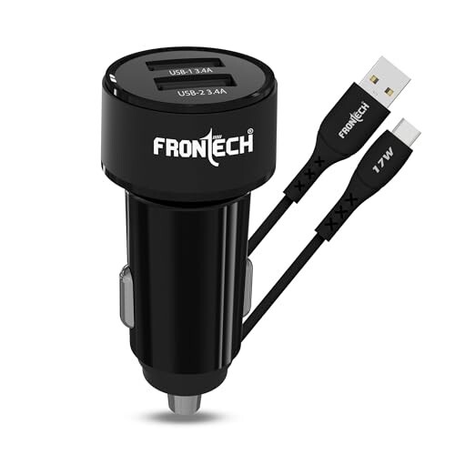 FRONTECH 17W Dual USB Car Charger with 1M Type-C Cable