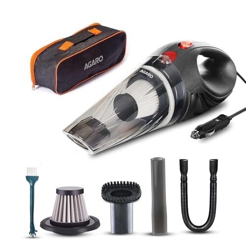 AGARO Car Vacuum Cleaner, Portable, Handheld, 12V DC /106W, 4.5KPA Power Socket, 14.7ft Long Cord,Stainless Steel Filter, Black CV1077