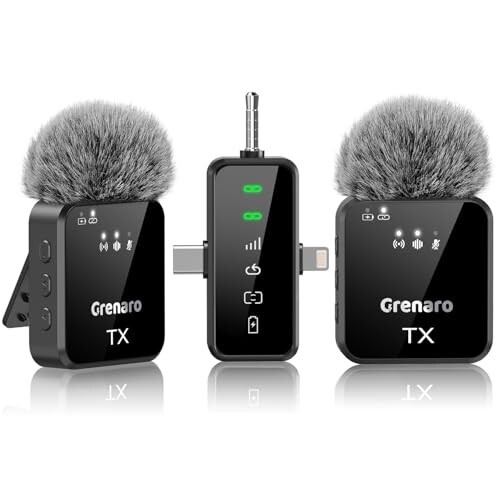 GRENARO Mic for YouTube Wireless, Dual Lapel Wireless Microphone for Recording with LED Display, 164ft Range, Mute/Reverb/Noise Reduction for YouTube, Live Streaming, Vlogging (3 in 1 Port Version)