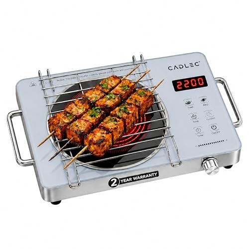 Cadlec HeatBlaze 2200W Infrared Cooktop Stove with Grill Rack for Barbecue,(Silver)