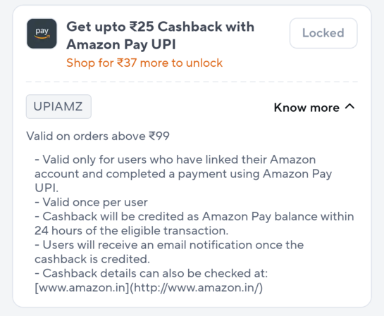 Zepto | Get upto 25 Cashback with Amazon Pay UPI