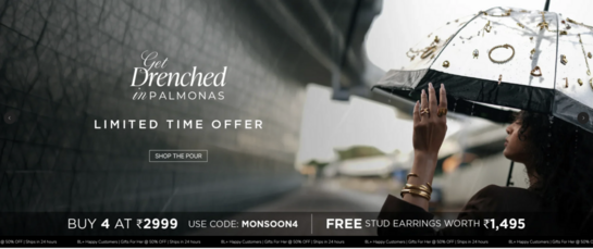 Palmonas - MONSOON SALE | Buy 4 @ 2999 + Free Stud earrings worth 1495 
