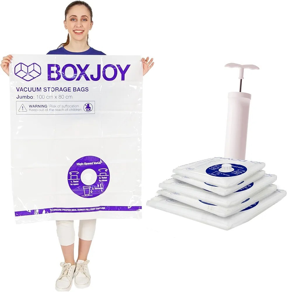 BOXJOY 1 JUMBO 2 LARGE 2 MEDIUM Transparent Vacuum Storage Bags  | Pack of 5 :