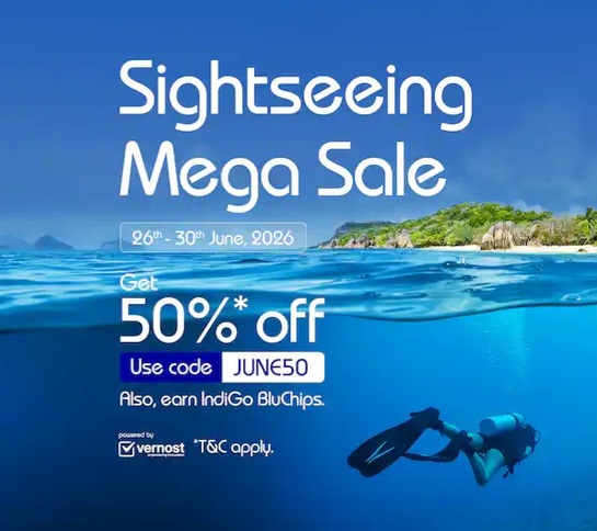 Mega sale- 50% off up to ₹2500 at IndiGo Sightseeing 