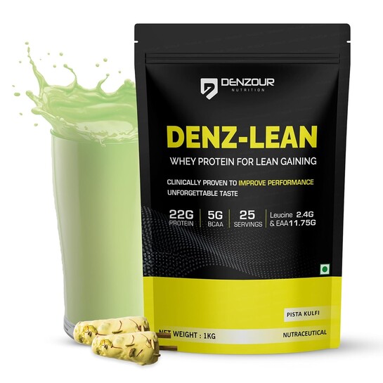 BUY 1 GET 1 - DENZOUR NUTRITION Denz-Lean Whey Protein - Pista Kulfi, 1Kg (25 Servings) | For Lean Muscle Gains | 22g Protein, 5g BCAA | 11.75g EAA & 2.4g Leucine Faster Muscle Recovery & Improved Strength