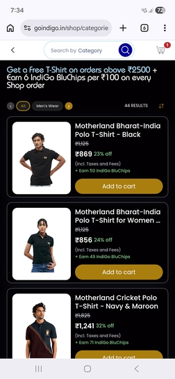 Free T-Shirt on orders above ₹2500 on clothing at IndiGo Shop