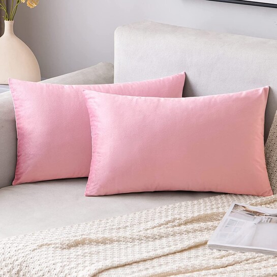 SNOCKERS Velvet Cushion Covers Pack of 2 | 12x18 Inch | Sofa Bedroom Car | Pink