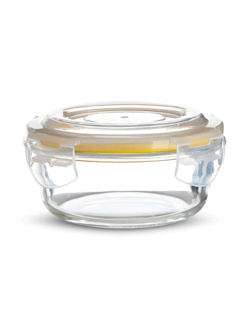 Bergner Transparent Borosilicate Glass Microwave Safe Clip On Fridge Container 400ml 