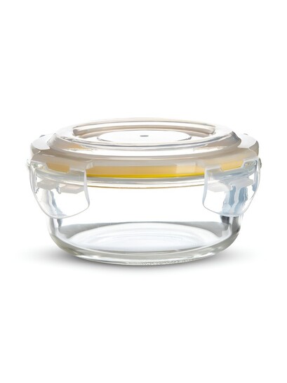 Bergner Transparent Borosilicate Glass Microwave Safe Clip On Fridge Container 400ml 