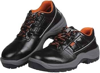 BLACK+DECKER Black Grain Leather Safety Shoes for Men | Size-05