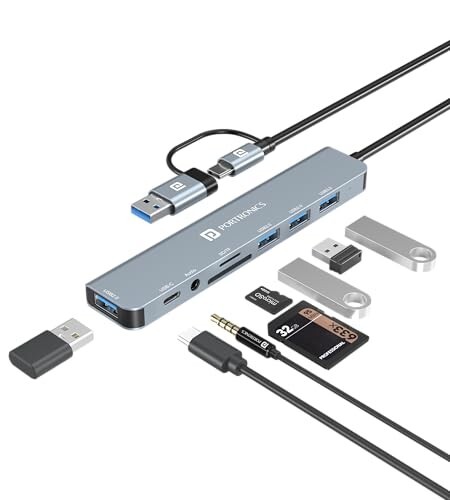 Portronics Mport 8 Plus Dual Plug 8-in-1 Docking Station/Hub with AUX (Grey)
