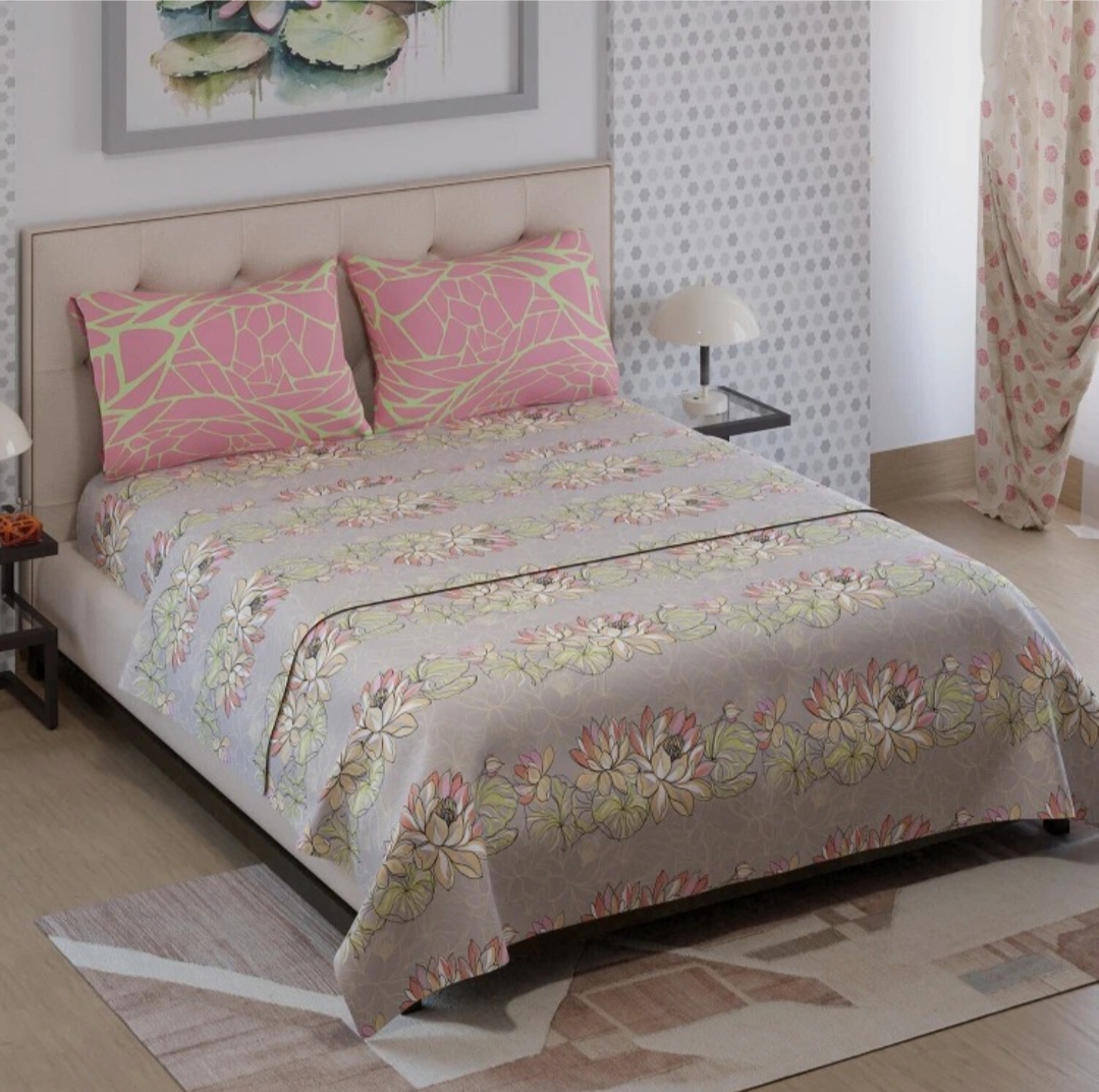 Flipkart 100% SuperCoins Cashback | Color Sense Microfiber Double Flat 125 TC Printed 1 Bedsheet with 2 Pillow Covers (Grey)