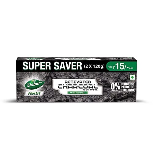 DABUR Herb'L Activated Charcoal Toothpaste 240G (120G x2, Pack of 2) 