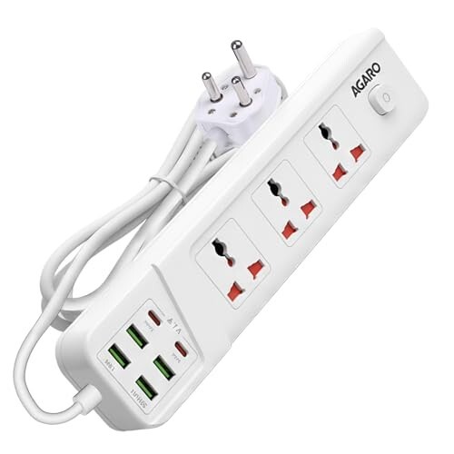 AGARO Regal Extension Board, Power Strip, 3 Universal Sockets, 4 USB + 2 Type-C