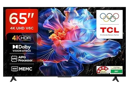 TCL 164 cm (65 inches) Metallic Bezel Less Series 4K Ultra HD Smart LED Google TV 65V6C (Black)