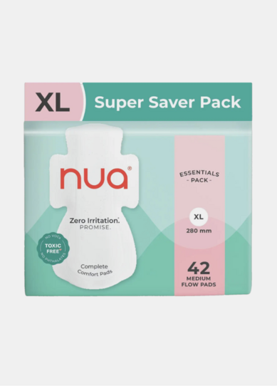 Nua Complete Comfort 42 Medium Flow XL | Essentials Pack | 4X Comfort Sanitary Pad (Pack of 42) 50% off