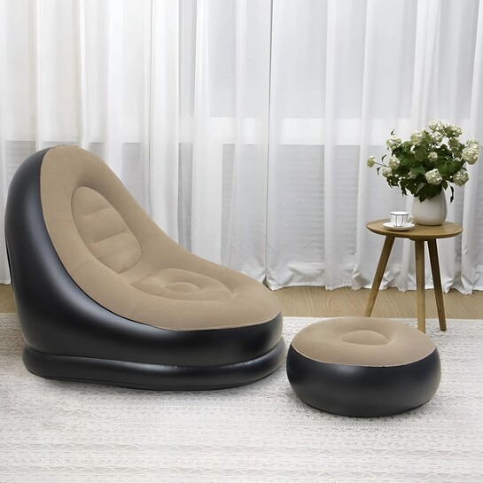 hala Inflatable Lounge Sofa Series. PVC 2 Seater Inflatable Sofa (Color - Black & Beige, DIY(Do-It-Yourself))