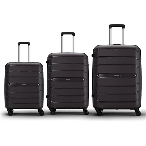 Aristocrat Liberty 8 Wheel Set of 3 Large Size (Check-in), Medium Size (Check-in) & Cabin (Small Size) Hard Case Trolley Bags, Saddle Brown