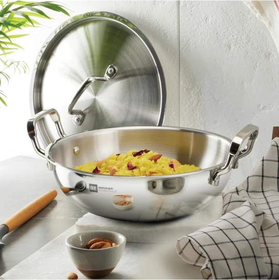 BERGNER  Tripro Kadhai 24 cm diameter with Lid 2.5 L capacity (Steel, Induction Bottom)