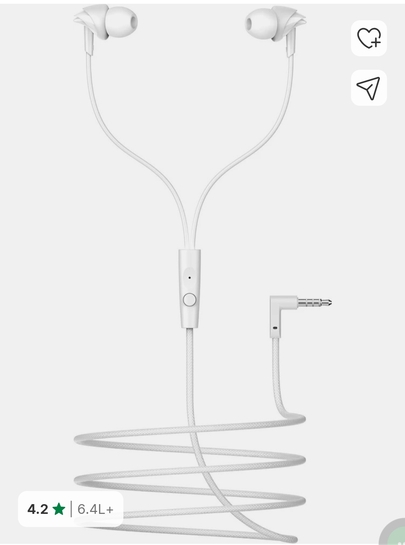 boAt Bassheads 213L, 3.5mm L-Shaped Connector, Inline Mic Wired Earphones Bluetooth Headset (Active White, In the Ear)