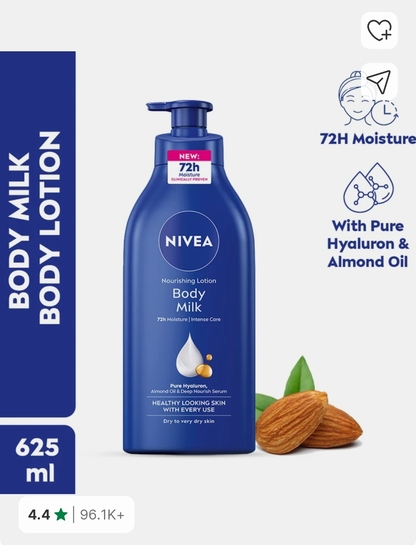 NIVEA Body Milk, Lotion Moisturizer, with Deep Moisture Serum, Hyaluron & Almond Oil (625 ml)