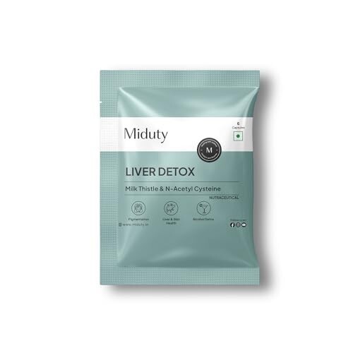 Miduty Liver Detox Eurofins Tested Supplement (80% Silymarin) |Natural Detoxification Formula- 6 Veg Capsules